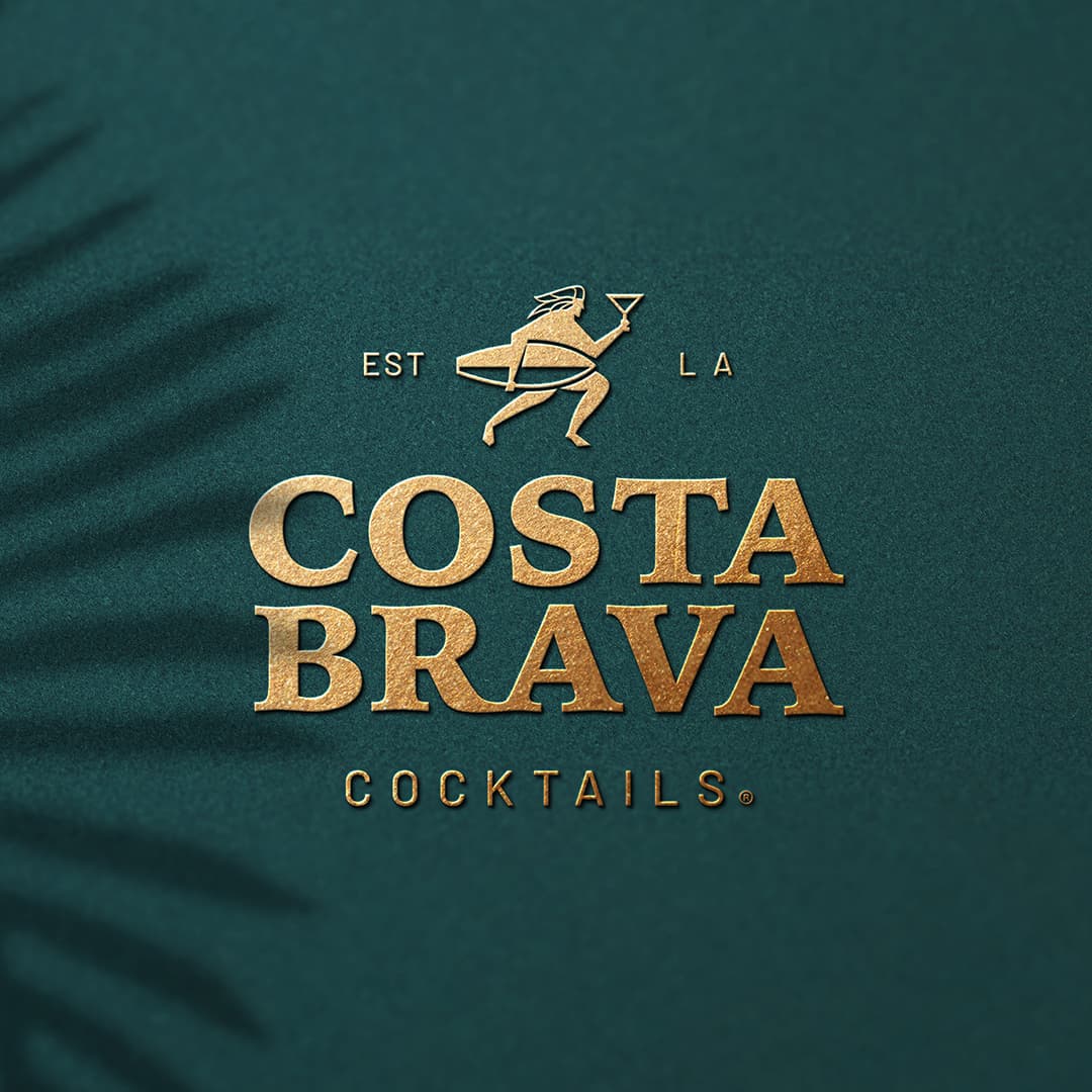 Costa Brava Cocktails gold logo on a dark green background